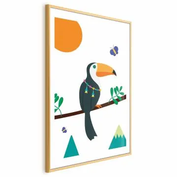 Plakat Tukan i motyle 60x90 cm z ramą złotą z marginesem