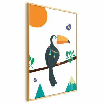 Plakat Tukan i motyle 40x60 cm z ramą złotą bez marginesu