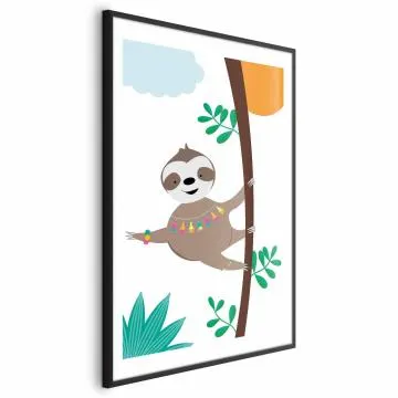 Plakat Wesoły leniwiec 21x30 cm z ramą czarną z marginesem
