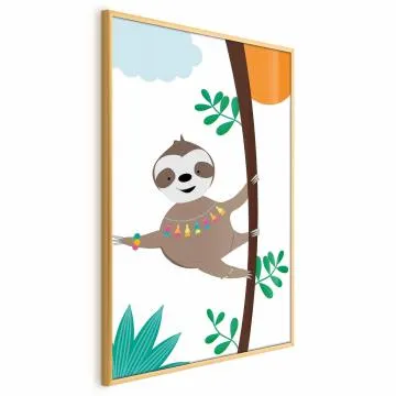 Plakat Wesoły leniwiec 21x30 cm z ramą złotą bez marginesu