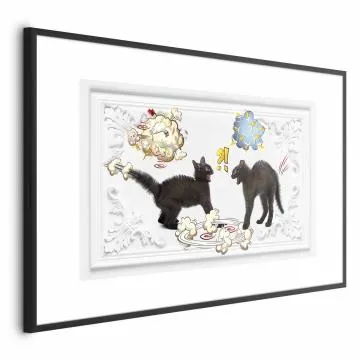 Plakat Kocia kłótnia 60x40 cm z ramą czarną z marginesem