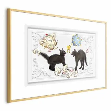 Plakat Kocia kłótnia 60x40 cm z ramą złotą z marginesem