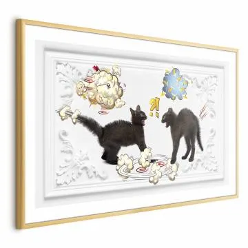 Plakat Kocia kłótnia 42x29,7 cm z ramą złotą bez marginesu