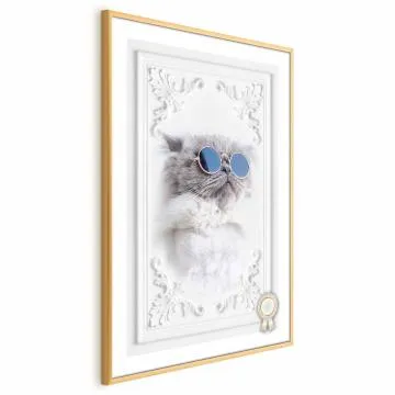 Plakat Kot w okularach 29,7x42 cm z ramą złotą bez marginesu