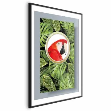 Plakat Papuga w dżungli 21x30 cm z ramą czarną z marginesem