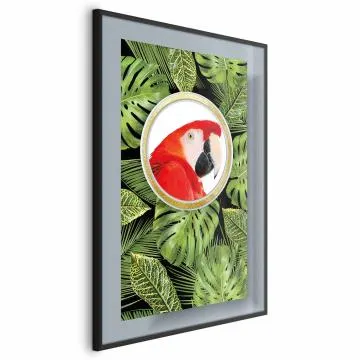 Plakat Papuga w dżungli 60x90 cm z ramą czarną bez marginesu
