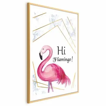 Plakat Hi flamingo 40x60 cm z ramą złotą z marginesem