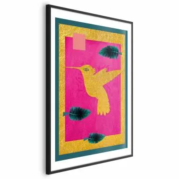 Plakat złotą koliber 21x30 cm z ramą czarną z marginesem