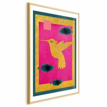 Plakat złotą koliber 40x60 cm z ramą złotą z marginesem