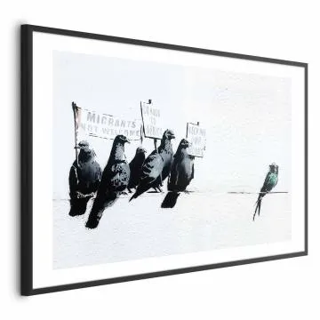 Plakat Ksenofobiczne gołębie 42x29,7 cm z ramą czarną z marginesem