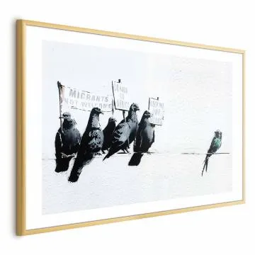 Plakat Ksenofobiczne gołębie 30x21 cm z ramą złotą z marginesem