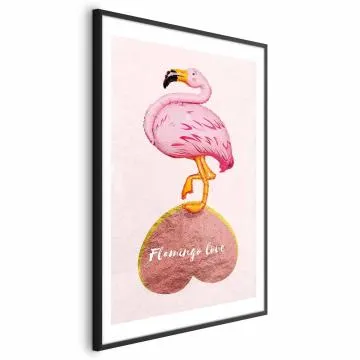 Plakat Zakochany flaming 21x30 cm z ramą czarną z marginesem