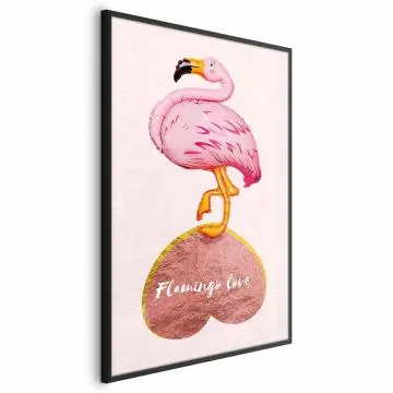 Plakat Zakochany flaming 21x30 cm z ramą czarną bez marginesu