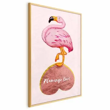 Plakat Zakochany flaming 29,7x42 cm z ramą złotą bez marginesu