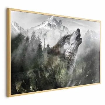 Plakat Wyjący wilk 42x29,7 cm z ramą złotą bez marginesu