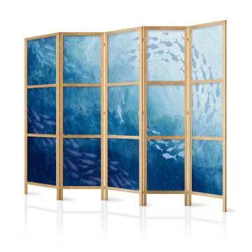 Parawan japoński Zwierzęta 225x172 cm 5-częściowy niebieski