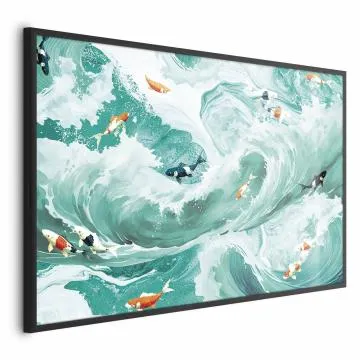 Plakat Ryby i fale 30x21 cm z ramą czarną bez marginesu