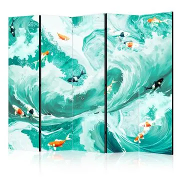 Parawan dwustronny Zwierzęta 225x172 cm 5-częściowy turkusowy