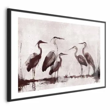 Plakat Malowane czaple 42x29,7 cm z ramą czarną z marginesem