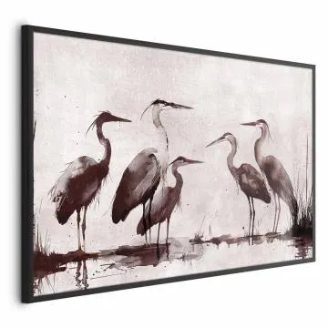 Plakat Malowane czaple 42x29,7 cm z ramą czarną bez marginesu