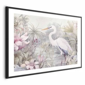 Plakat Czapla 90x60 cm z ramą czarną z marginesem