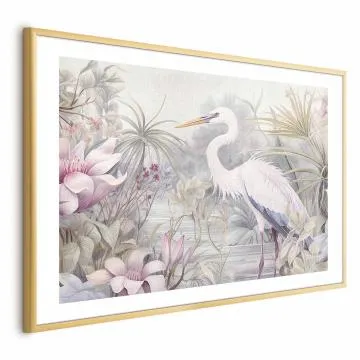 Plakat Czapla 60x40 cm z ramą złotą z marginesem