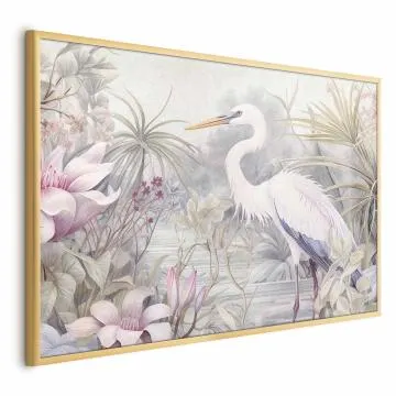 Plakat Czapla 60x40 cm z ramą złotą bez marginesu