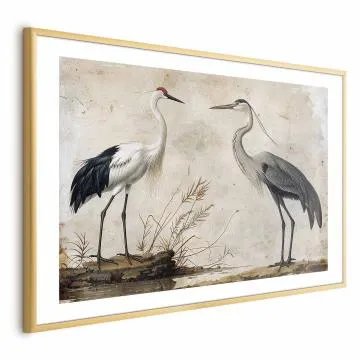 Plakat Ptaki z ryciny 90x60 cm z ramą złotą z marginesem