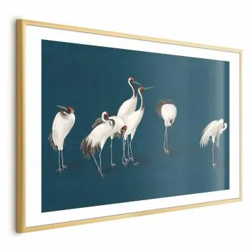 Plakat Wieczór nad stawem 90x60 cm z ramą złotą z marginesem