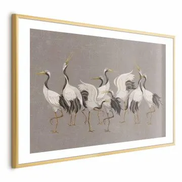 Plakat Taniec żurawi 42x29,7 cm z ramą złotą z marginesem