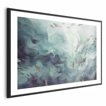 Plakat Ryby w oceanie 90x60 cm z ramą czarną z marginesem