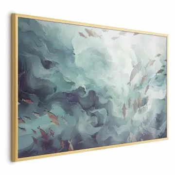 Plakat Ryby w oceanie 90x60 cm z ramą złotą bez marginesu