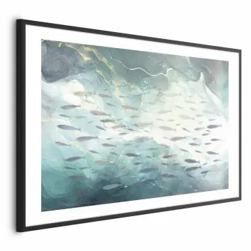 Plakat Ławica ryb 30x21 cm z ramą czarną z marginesem