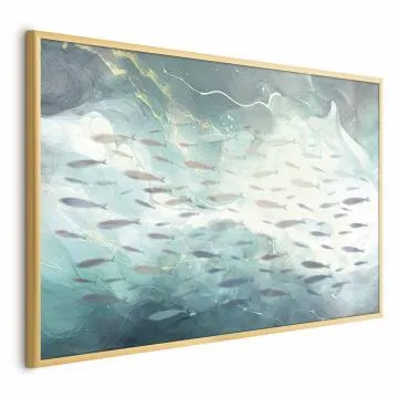 Plakat Ławica ryb 60x40 cm z ramą złotą bez marginesu