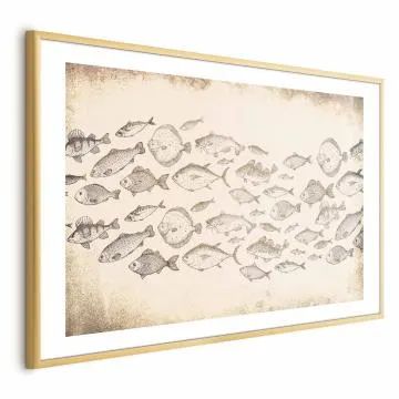 Plakat Subtelne rybki 90x60 cm z ramą złotą z marginesem