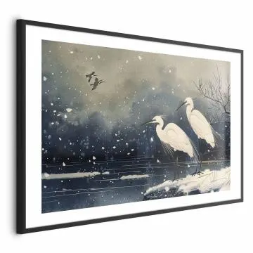 Plakat Czaple nad stawem 30x21 cm z ramą czarną z marginesem
