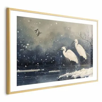 Plakat Czaple nad stawem 42x29,7 cm z ramą złotą z marginesem
