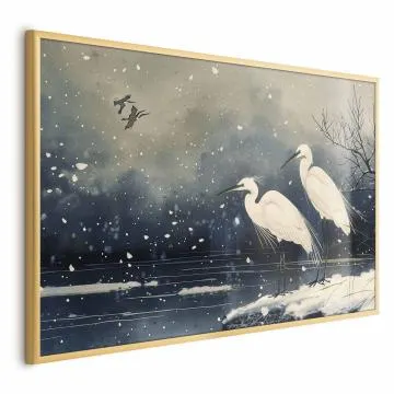 Plakat Czaple nad stawem 30x21 cm z ramą złotą bez marginesu