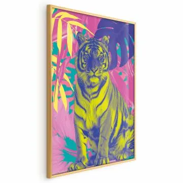 Plakat Kolorowy tygrys 60x90 cm z ramą złotą bez marginesu