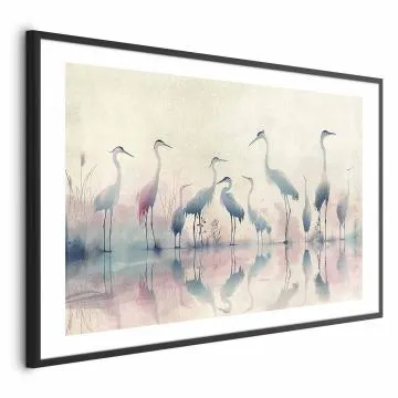 Plakat Ptaki nad jeziorem 42x29,7 cm z ramą czarną z marginesem