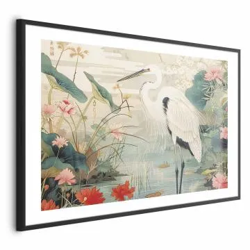 Plakat Nad azjatyckim stawem 60x40 cm z ramą czarną z marginesem