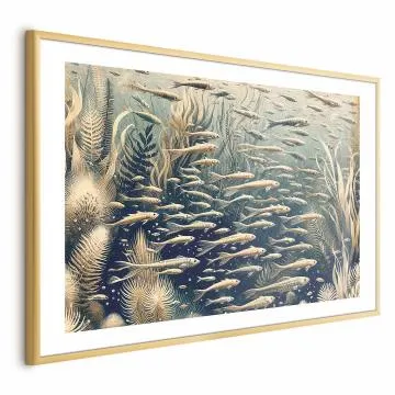 Plakat Oceaniczna przyroda 30x21 cm z ramą złotą z marginesem