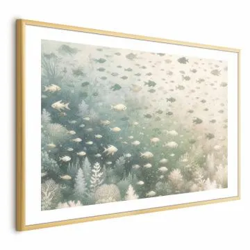 Plakat Morski świat 42x29,7 cm z ramą złotą z marginesem