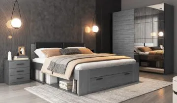Łóżko GALAXY 160x200 dąb carbon z szufladą i tapicerowanym zagłowiem