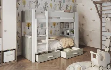 Łóżko piętrowe SANICA 180x80 białe/dąb sonoma