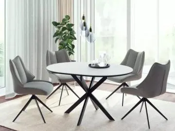 Stół rozkładany GASTON Ceramic 100(135)x100 okrągły biały mat/ czarny