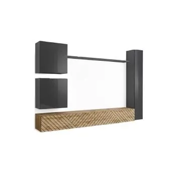 Meblościanka SWITCH LAMEL VIII szara/dąb wotan