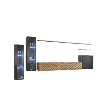 Meblościanka SWITCH LAMEL XI szara/dąb wotan