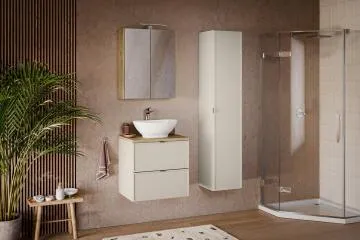 Szafka pod umywalkę nablatową BELLA CASHMERE 82-60-2S z blatem 60 cm kaszmir/dąb artisan