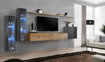 Meblościanka SWITCH LAMEL XI szara/dąb wotan